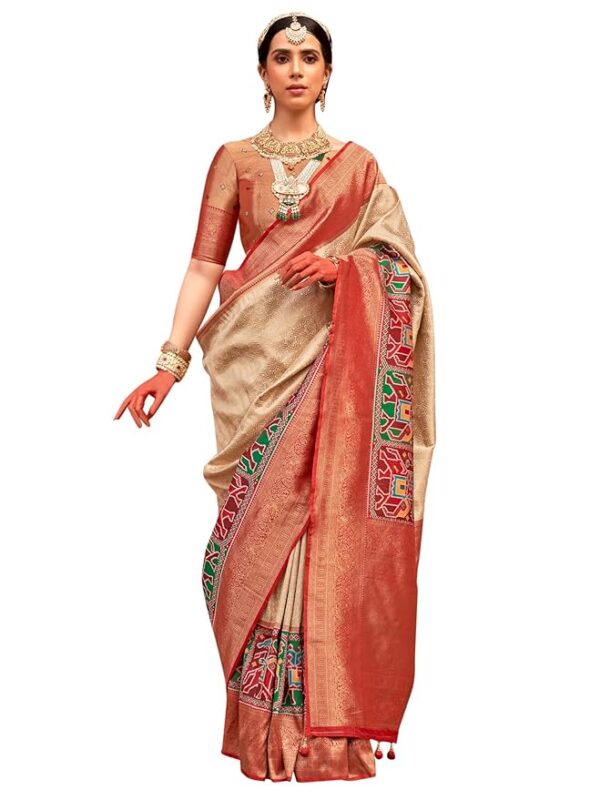 Women's Silk Blend Ethnic Motif Printed Saree With Unstitched Blouse