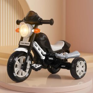Bike Pedal Tricycle for Kids | Musical Horn & Lights | Ages 3-6 | Black-White